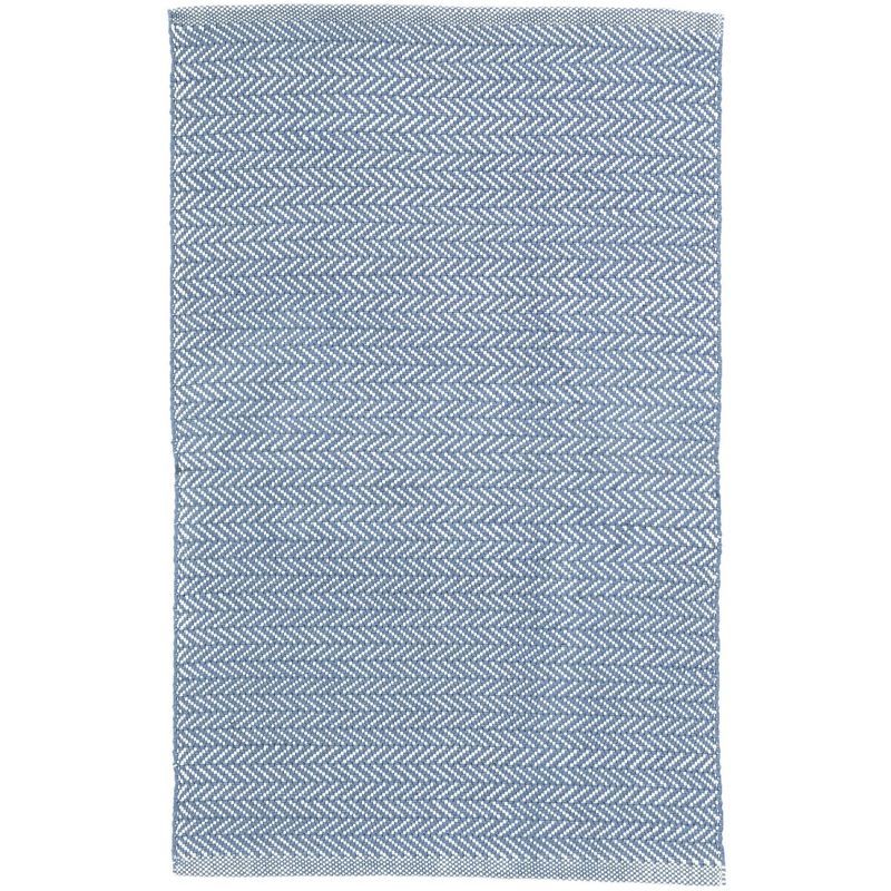 Denim and Ivory Herringbone Synthetic 2.5x8 Runner Rug