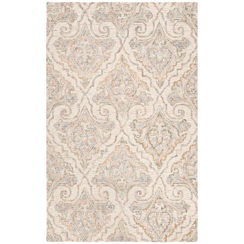 Handmade Ivory Wool Medallion Tufted Area Rug, 5' x 8'