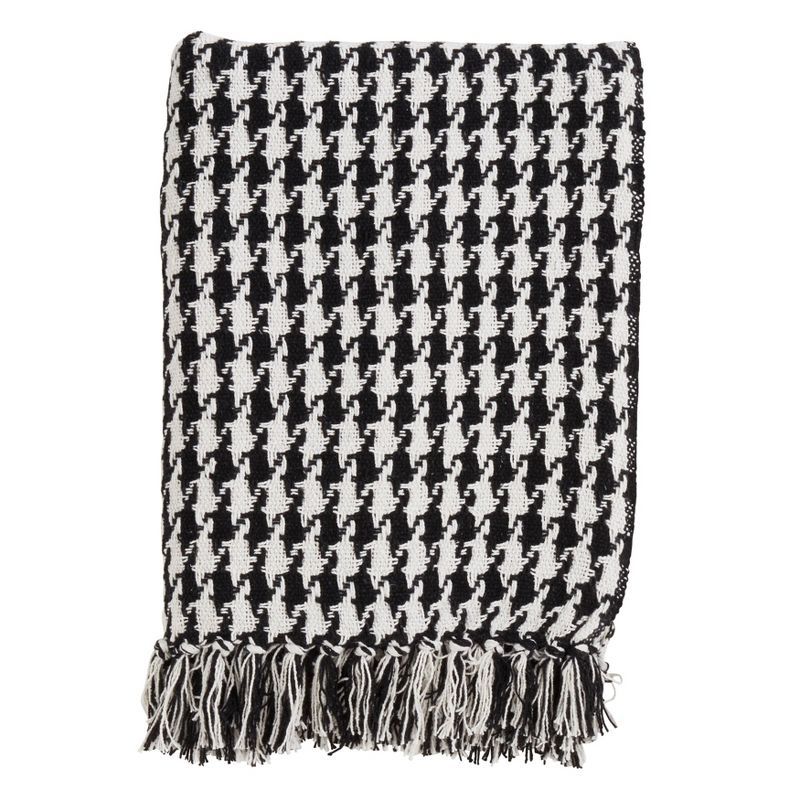 50"x60" Black and White Houndstooth Cotton Throw Blanket with Fringe