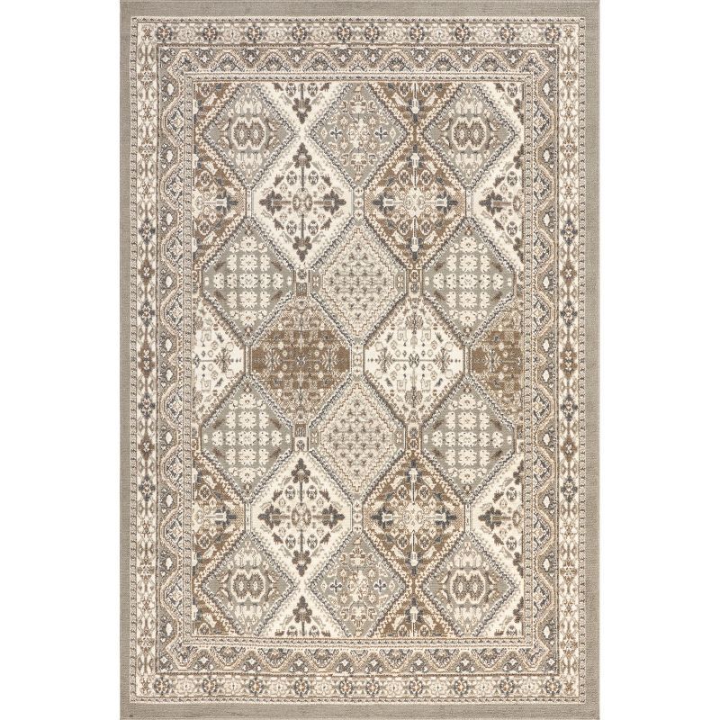 Traditional Tile-Inspired Gray Synthetic Oval Area Rug 10' x 14'