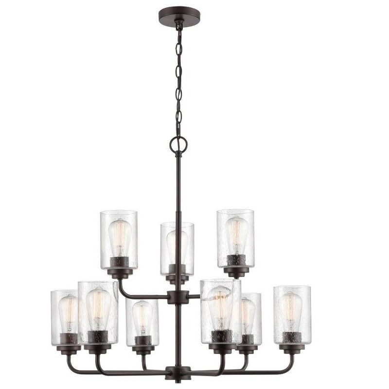 Moven 9-Light Rubbed Bronze Chandelier with Seeded Glass Shades