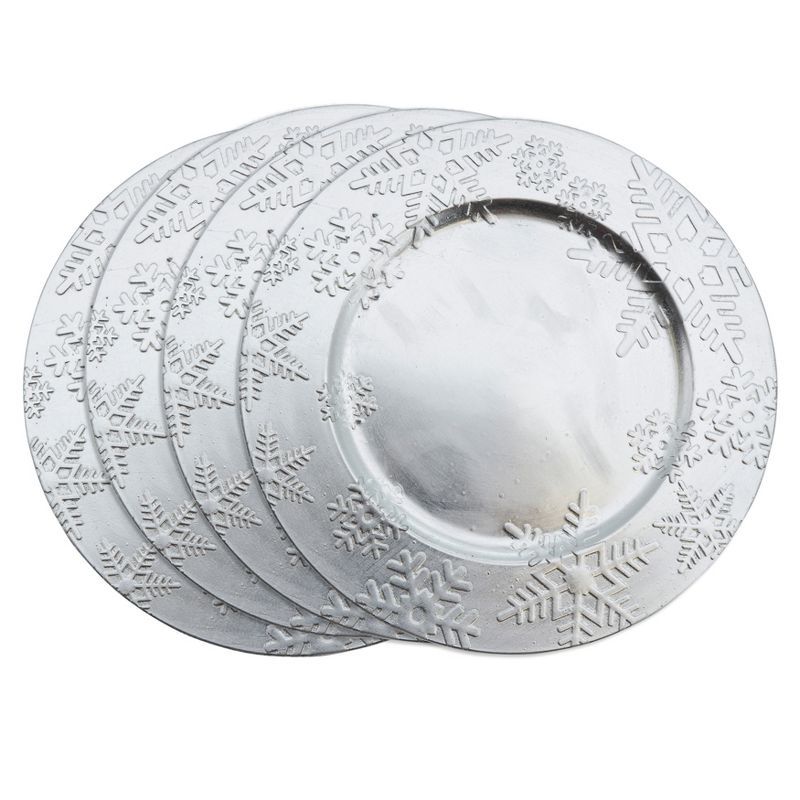 Silver Snowflake Design Christmas Charger Plates, Set of 4