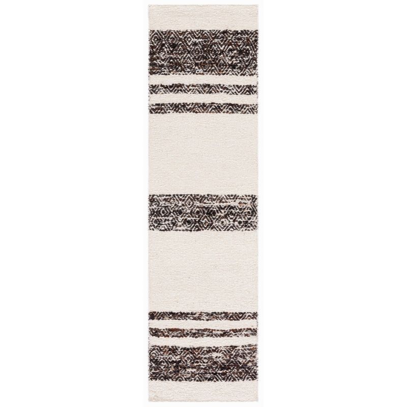 Handmade Black and Ivory Wool Cotton Striped Runner Rug