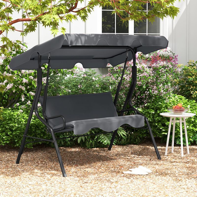Grey Steel Frame Outdoor 3-Seat Canopy Swing Glider Hammock
