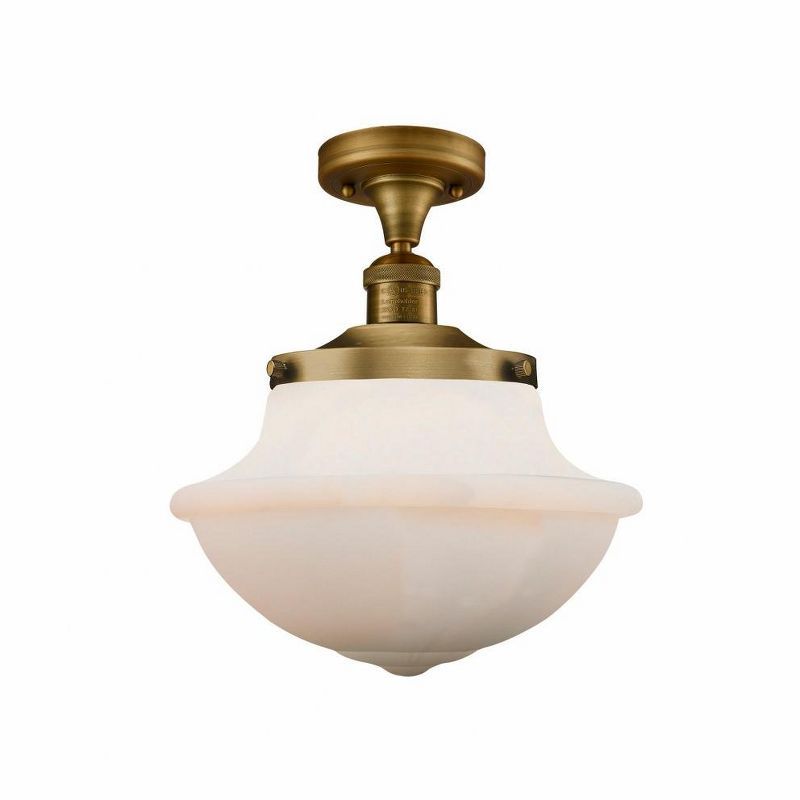 Oxford Brushed Brass Semi-Flush Mount with Matte White Glass Shade