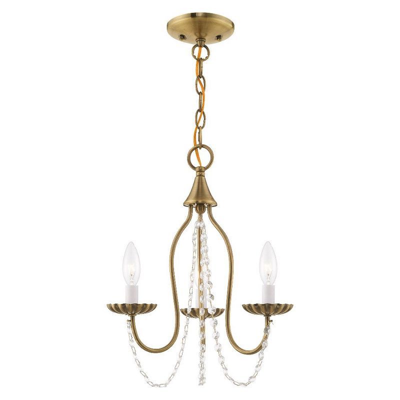 Antique Brass Mini Chandelier with Clear Crystal Trim