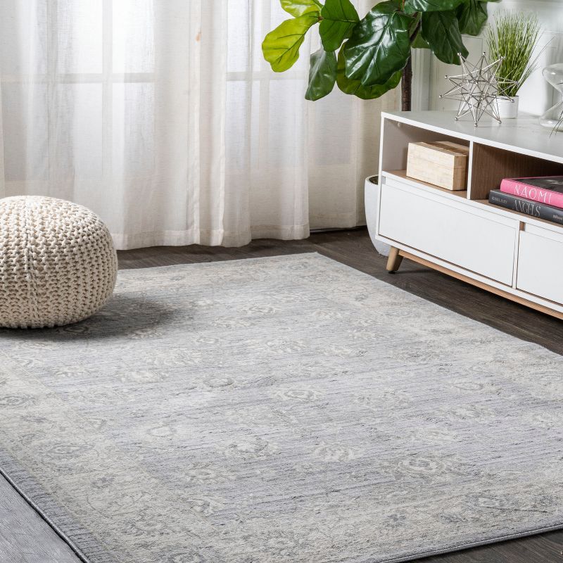 Light Gray Floral Synthetic Reversible Runner Rug