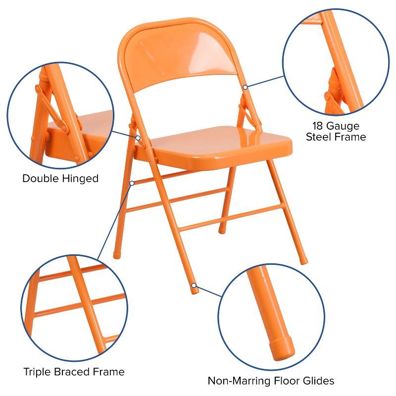 Hercules Colorburst Orange Marmalade Metal Folding Chair 4-Pack