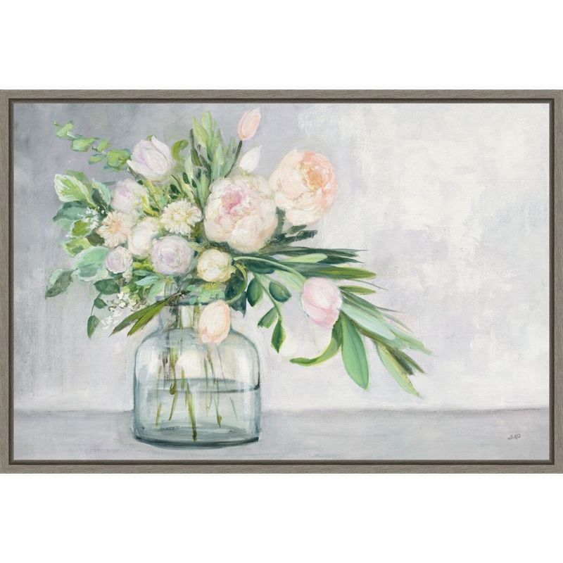 Blushing Spring Bouquet Acrylic Landscape Canvas with Distressed Greywash Frame