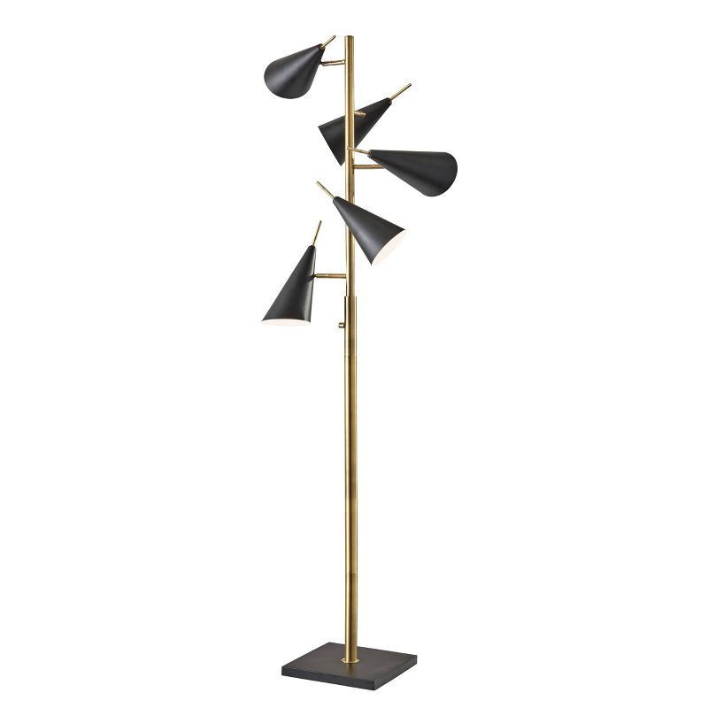 Retro Modern Antique Brass & Black Metal Tree Floor Lamp with Adjustable Shades