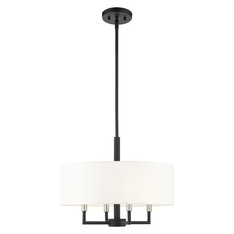 Mini Meridian Black Steel 4-Light Drum Pendant Chandelier