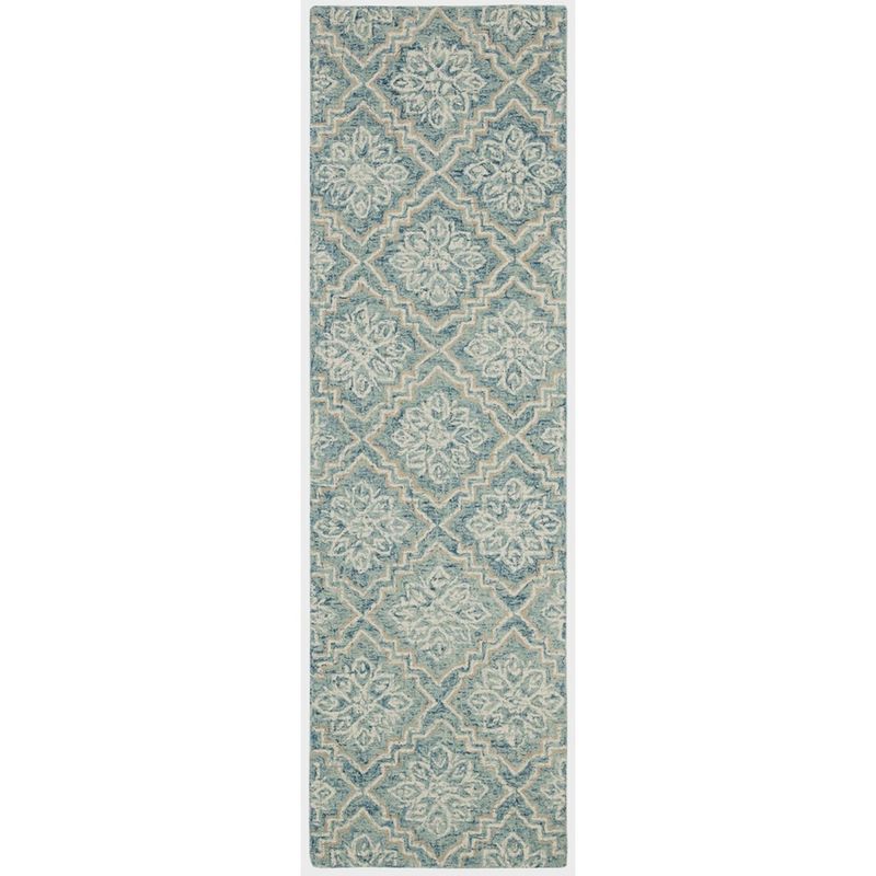 Blue and Gray Handmade Wool Tufted Runner Rug