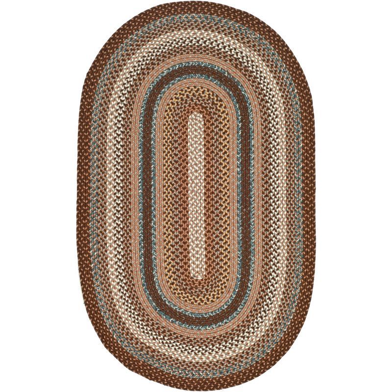 Ivory and Brown 9' x 12' Oval Braided Synthetic Rug