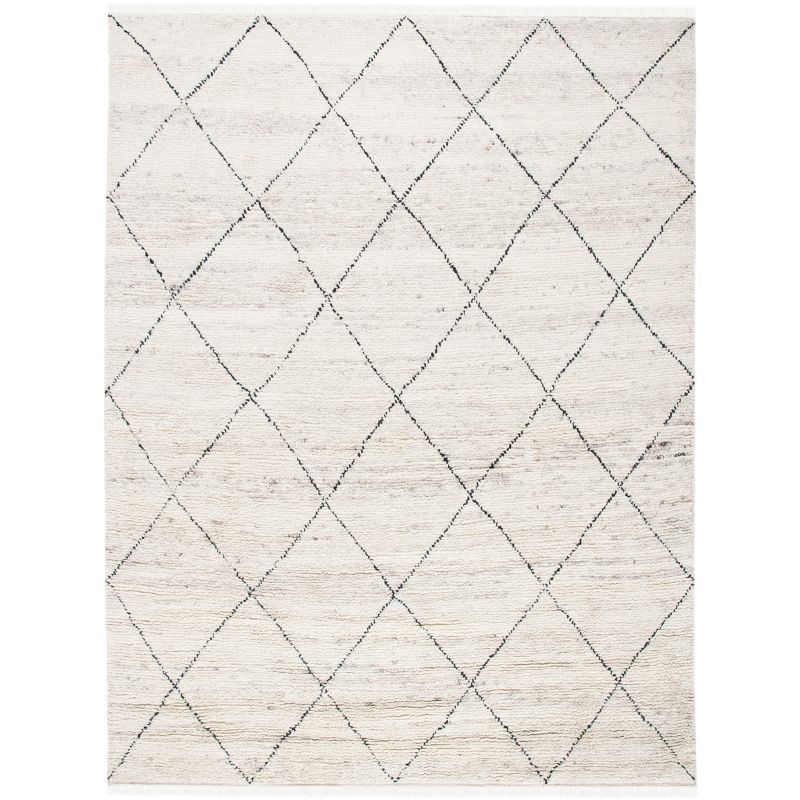 Ivory and Black Hand-Knotted Wool Shag Area Rug, 8' x 10'