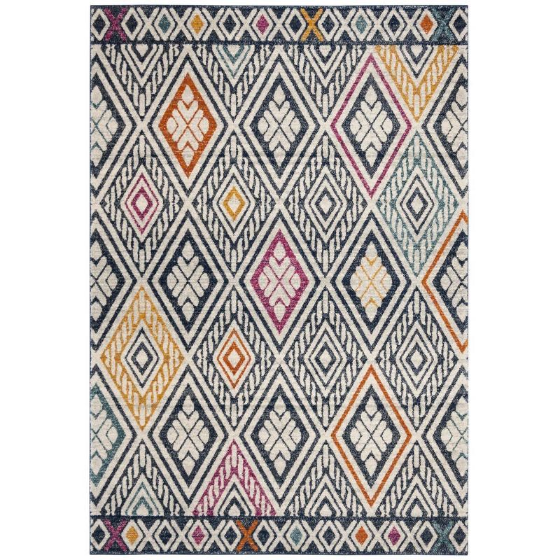 Ivory and Multicolor Geometric Bohemian Area Rug