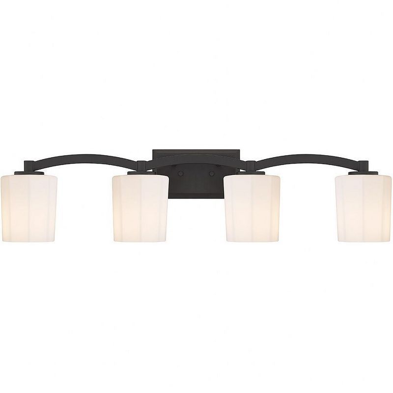 Whitney Matte Black 4-Light Vanity with Fluted Glass Shades