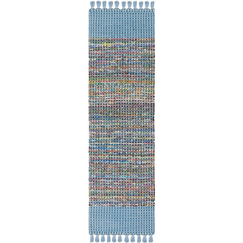 Handmade Blue and Multicolor Wool Cotton Flat Woven Accent Rug