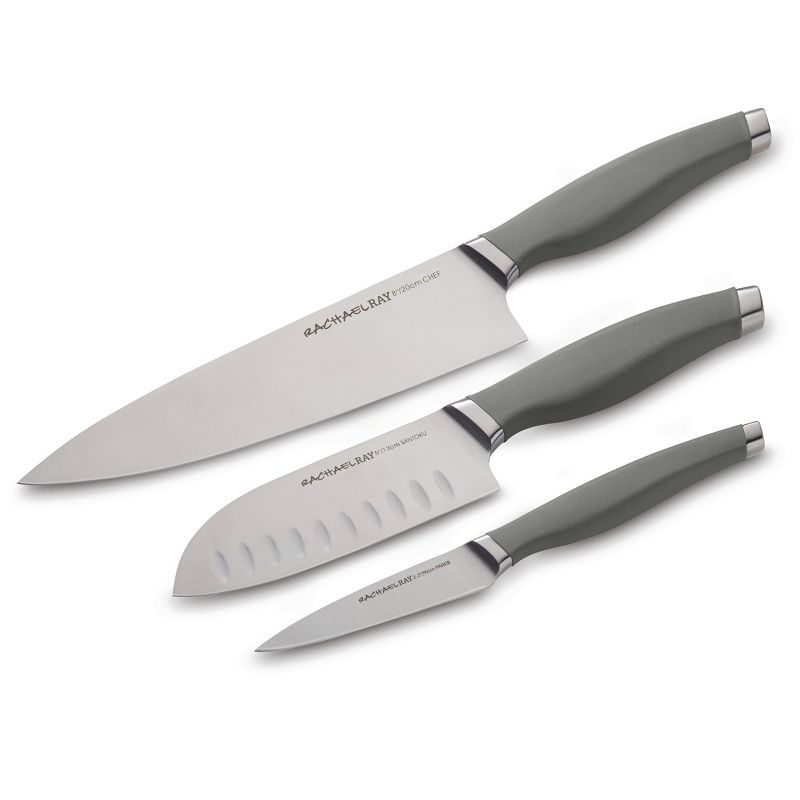 Gray 3-Piece Stainless Steel Chef Knife Set with Sheaths