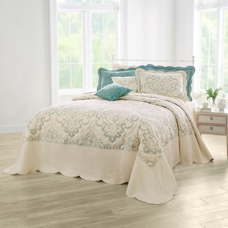 Ivory Seaglass Twin Quilted Damask Bedspread