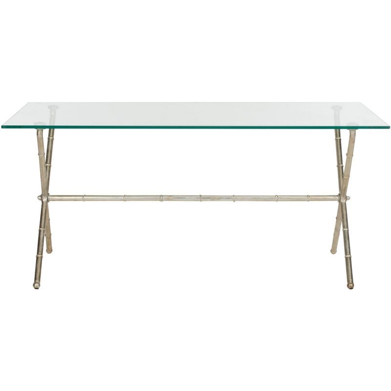 Modern Silver X-Base Rectangular Glass Accent Table