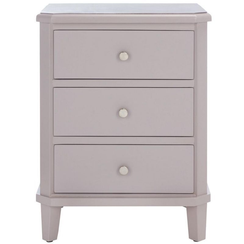 Transitional White Wood and Metal Nightstand with 3 Storage Drawers