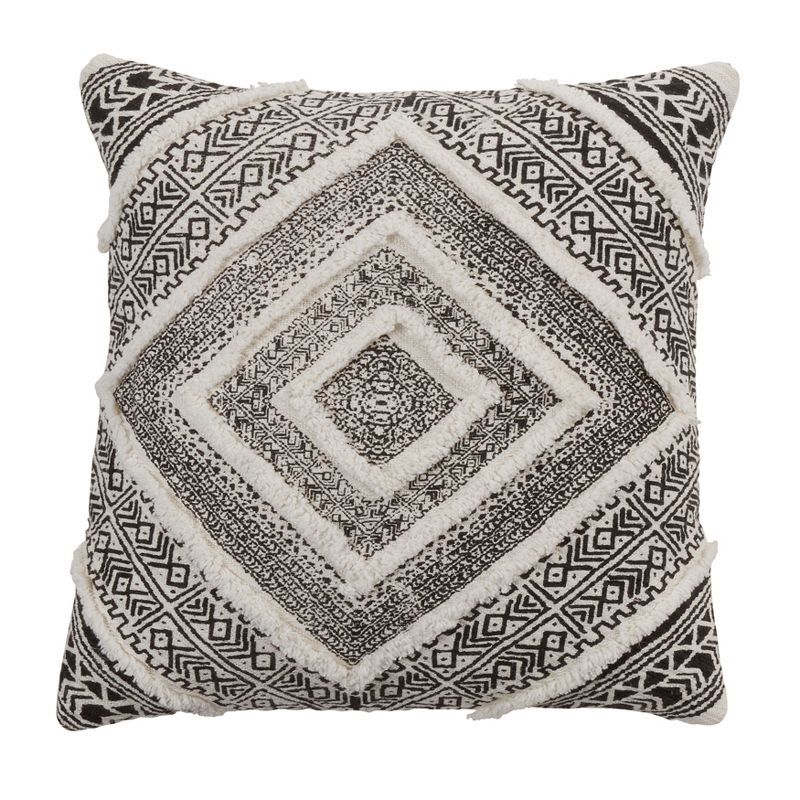 Black and White Ikat Embellished Diamond Throw Pillow