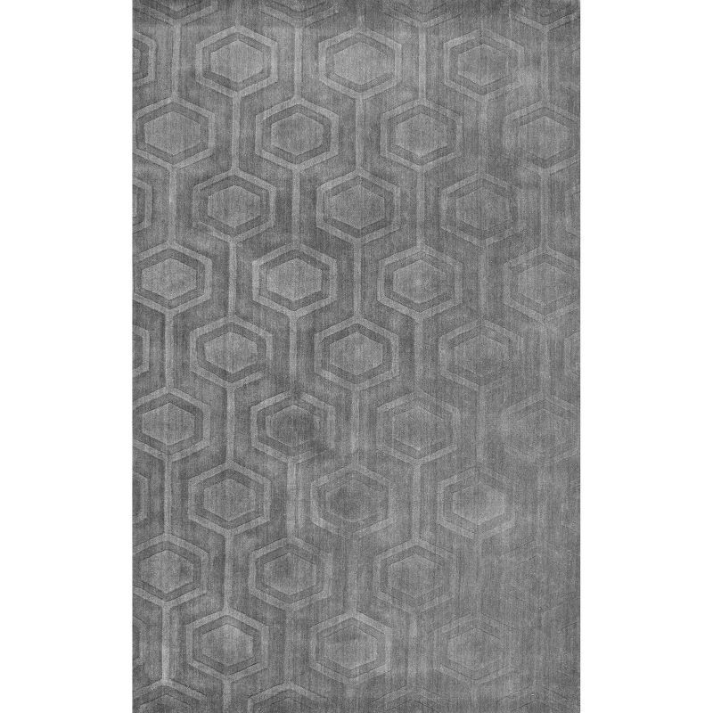 Handwoven Gray Geometric Wool Area Rug, 5' x 8', Stain-resistant