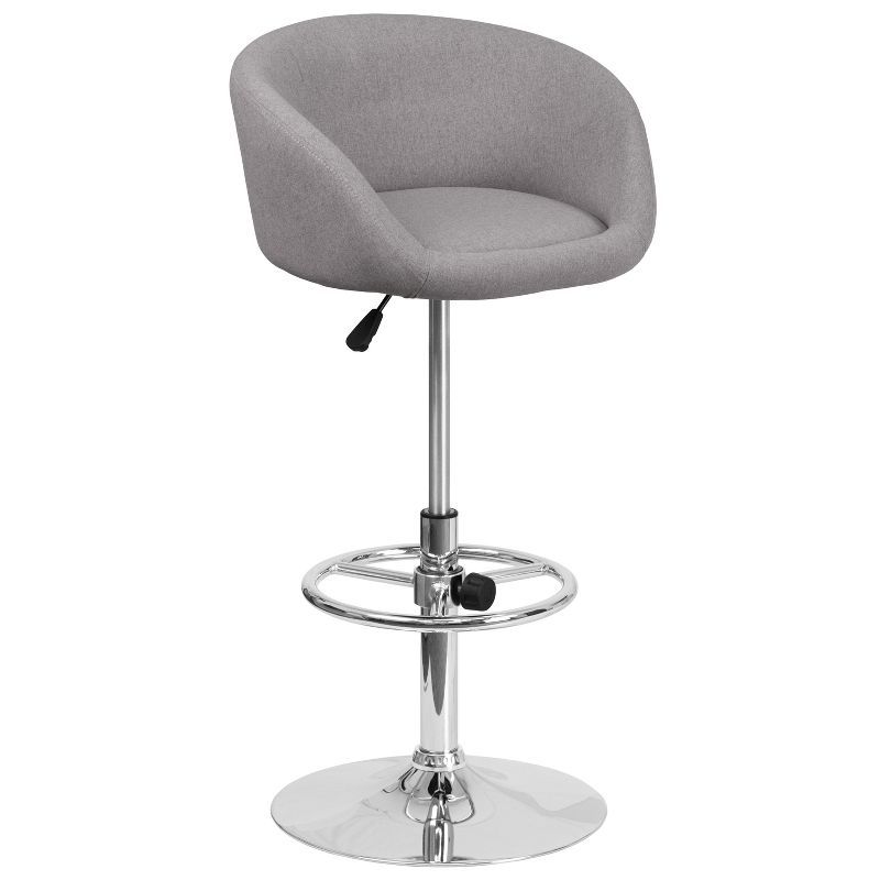 Gray Fabric Adjustable Height Swivel Barstool with Chrome Base