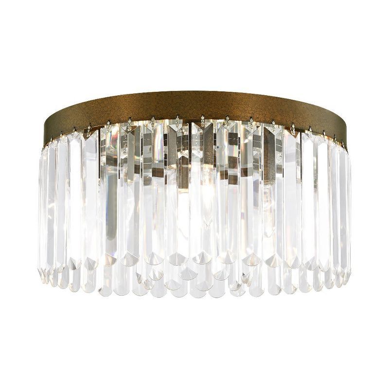 Hand Painted Bronze 5-Light Flush Mount with Crystal Shade