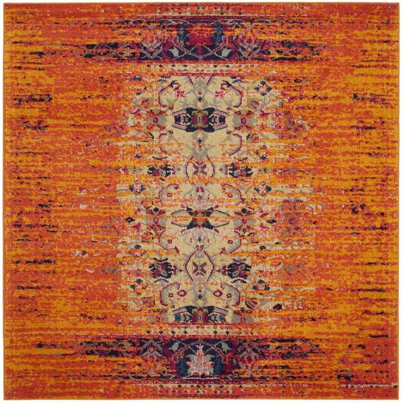 Vibrant Monaco Orange/Multi 5' Square Synthetic Area Rug