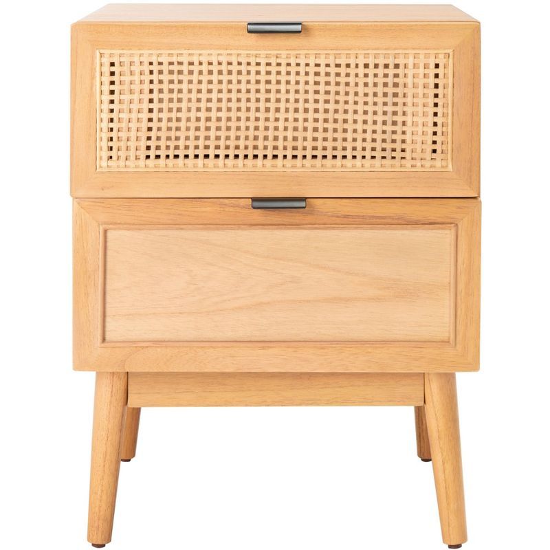 Coastal Charm Rattan Nightstand with 2 Drawers and Retro Legs - Natural