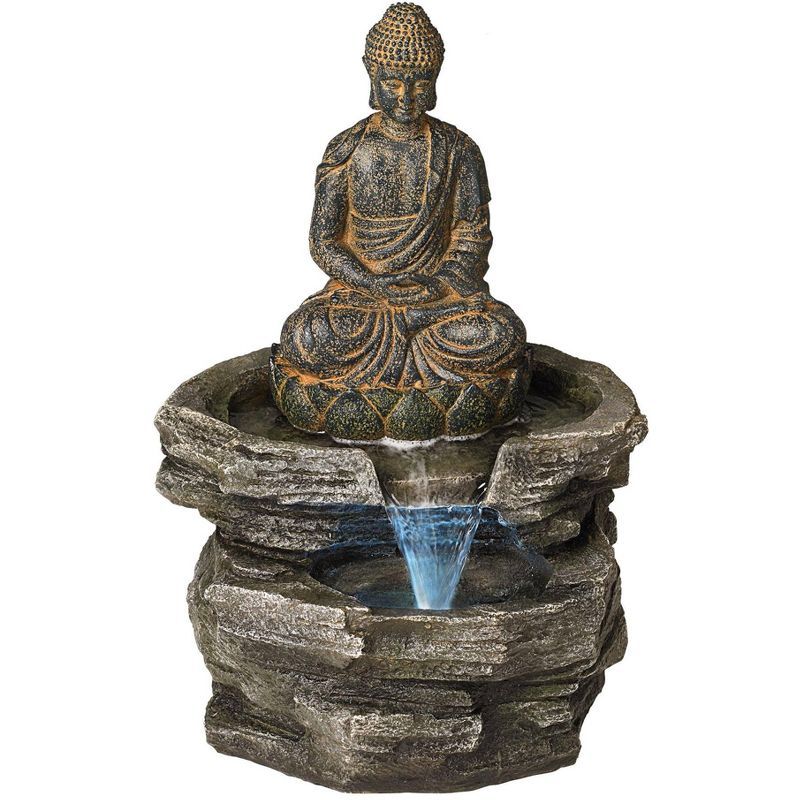 Rustic Zen Buddha LED Outdoor Water Fountain 21" High