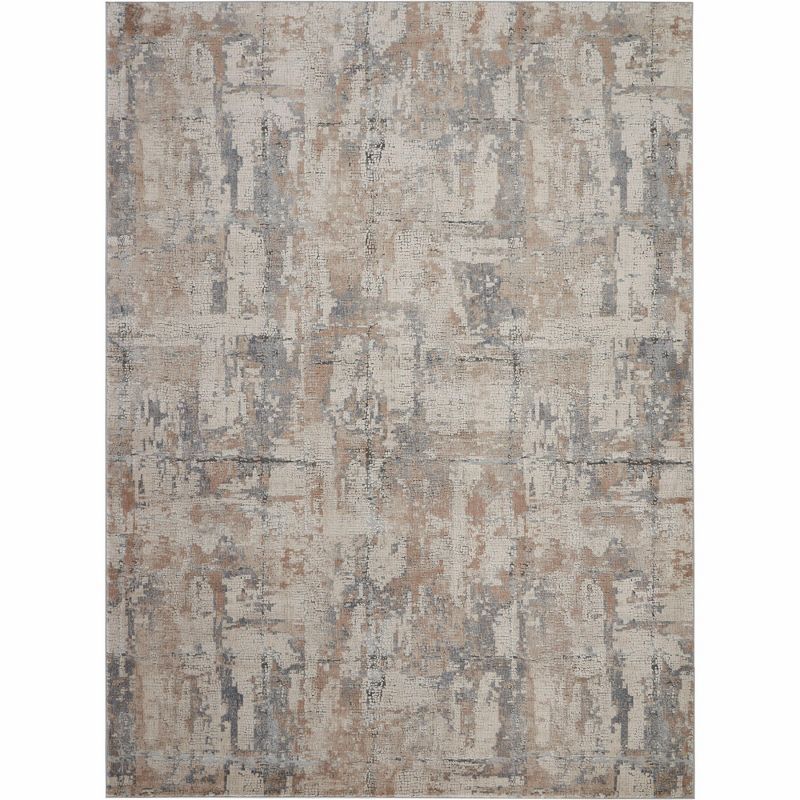 Clayton Abstract Beige/Grey Synthetic Area Rug 7'10" x 10'6"