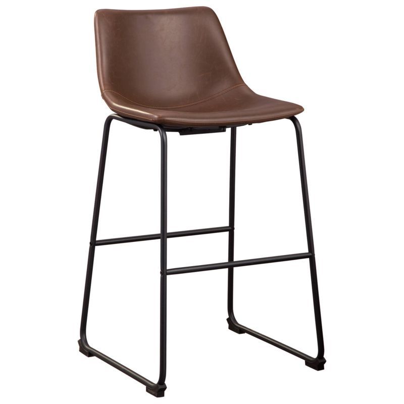 Industrial Brown Faux Leather and Metal Bar Stool