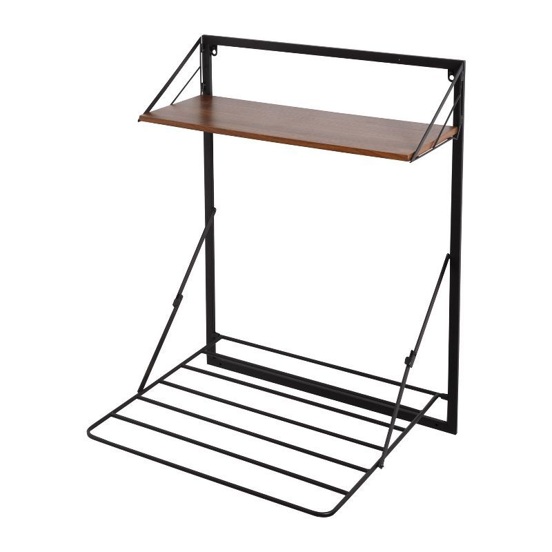 Black and Walnut Wall-Mounted Drying Rack with Shelf