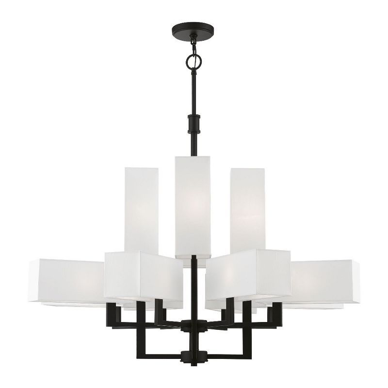 Rubix Black 12-Light Chandelier with Off-White Shades