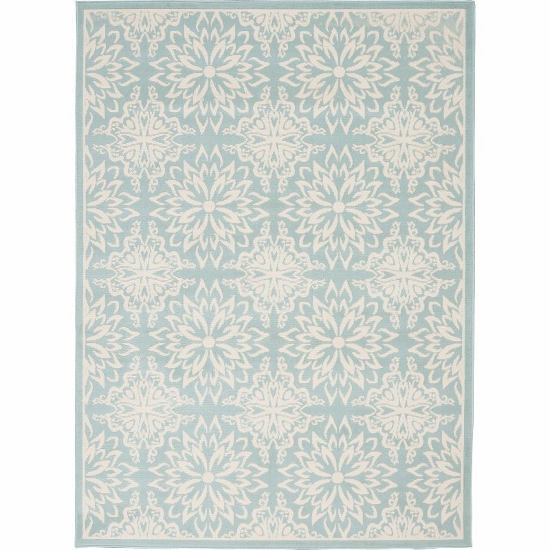 Elegant Ivory/Green Floral Synthetic 5'3" x 7'3" Easy-Care Rug