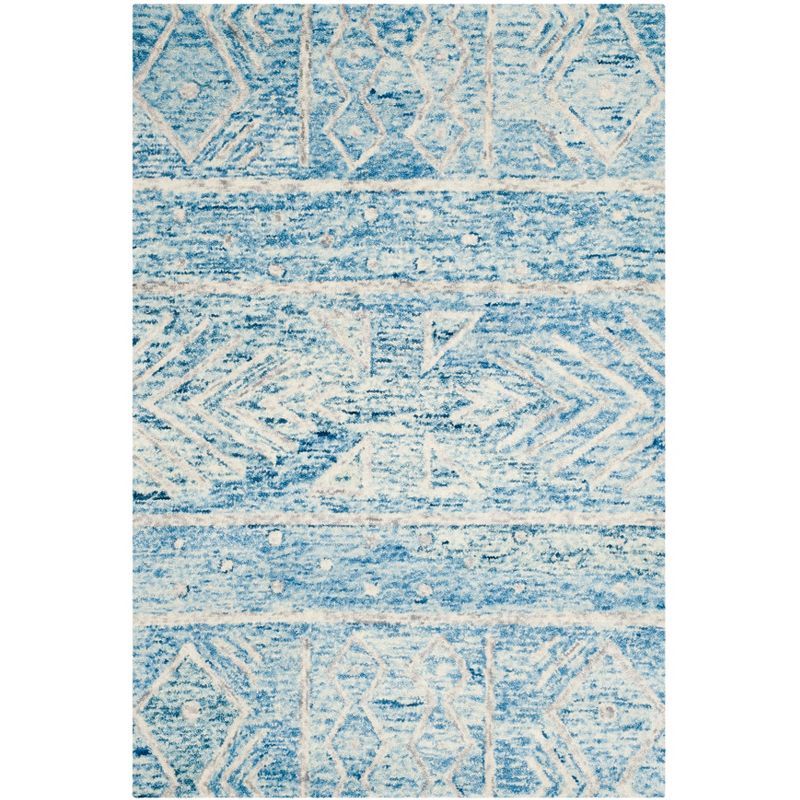 Blue and Ivory Hand-Tufted Wool 4' x 6' Area Rug