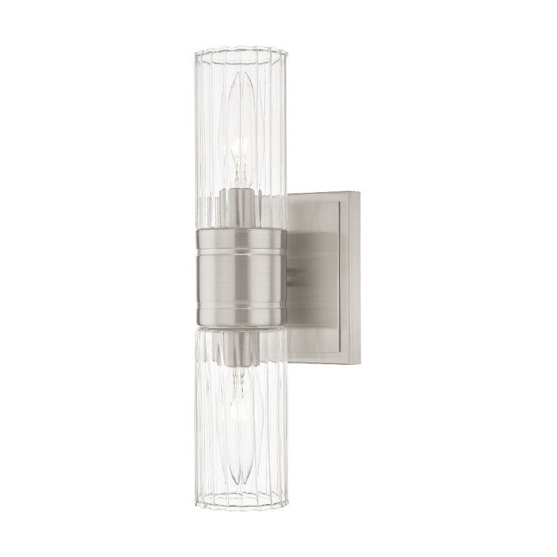 Midtown Brushed Nickel 2-Light Vanity with Clear Fluted Glass