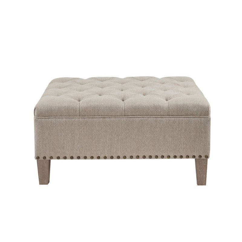 Taupe Tufted Square Cocktail Ottoman with Bronze Nailhead Trim