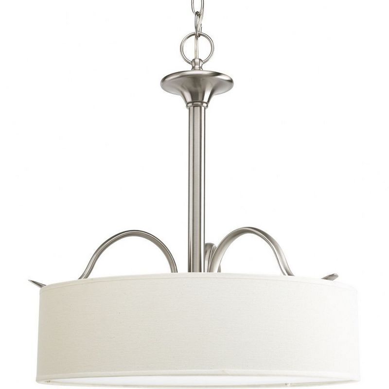 Brushed Nickel 3-Light Pendant with Off-White Linen Shade