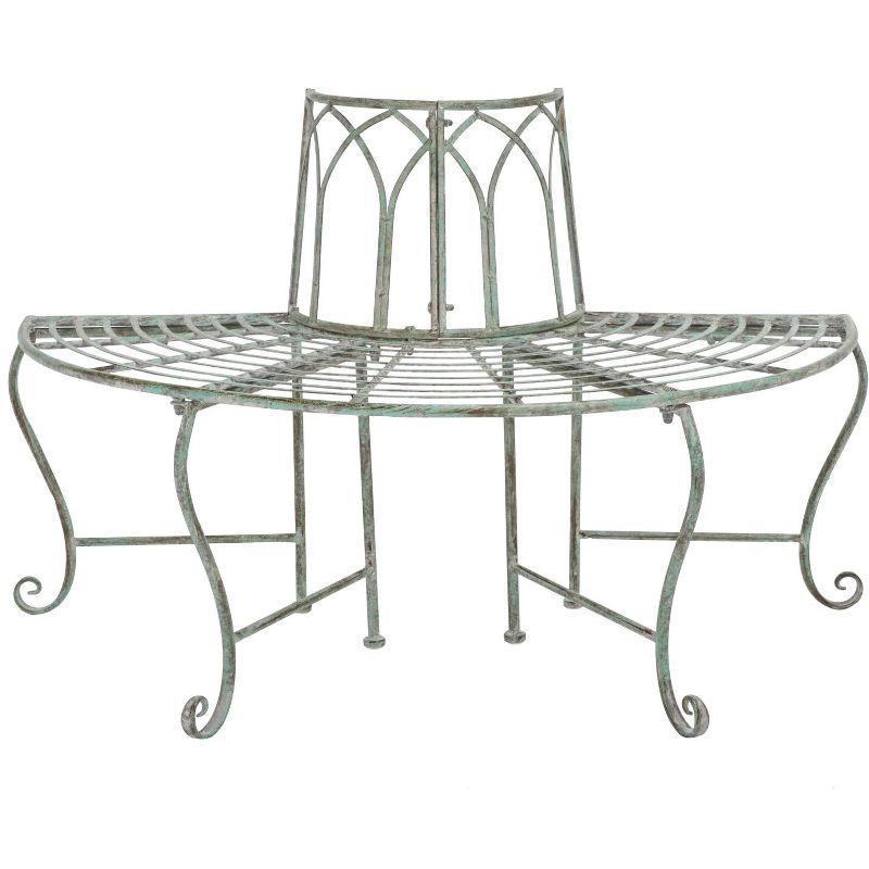 Abia Antique Green Wrought Iron Outdoor Tree Bench