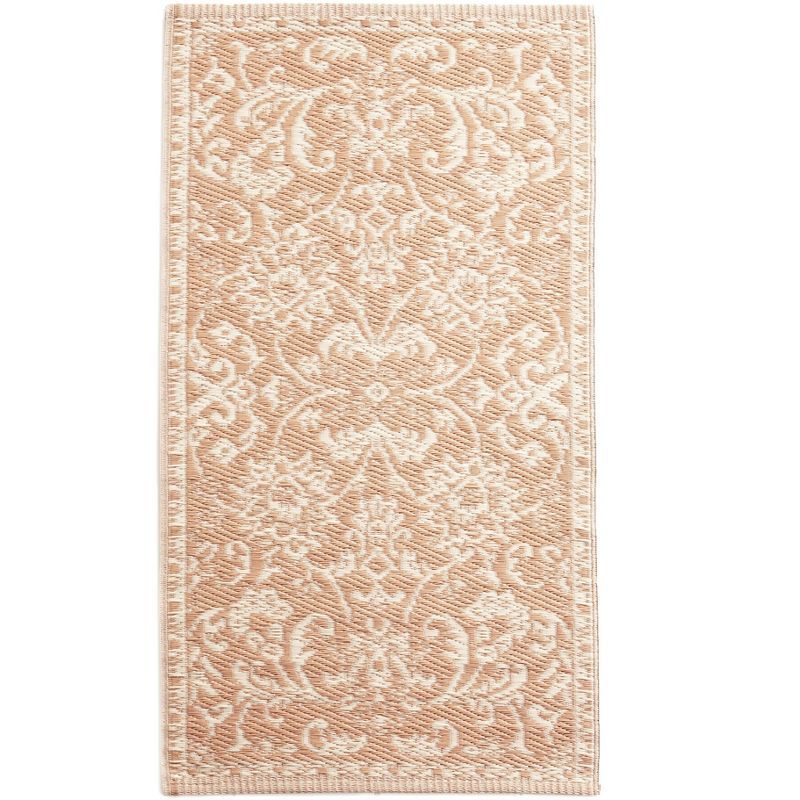 Beige and Sand Rectangular Synthetic Accent Rug