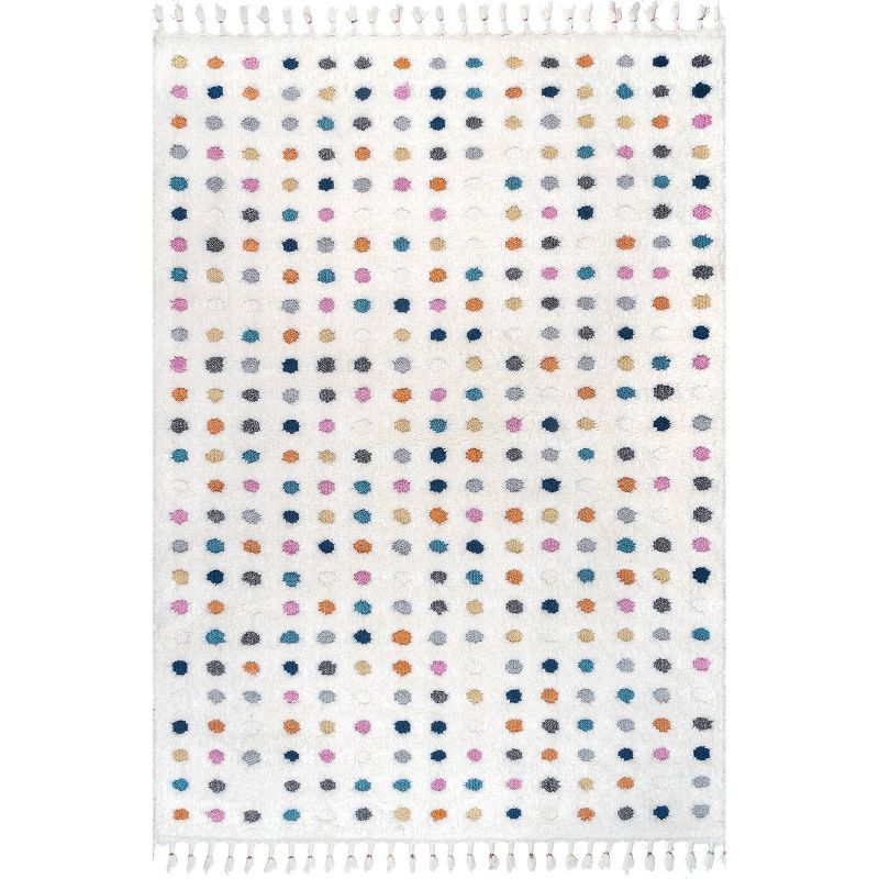 Ivory Polka Dot Braided Tassel Rug 4' x 6'