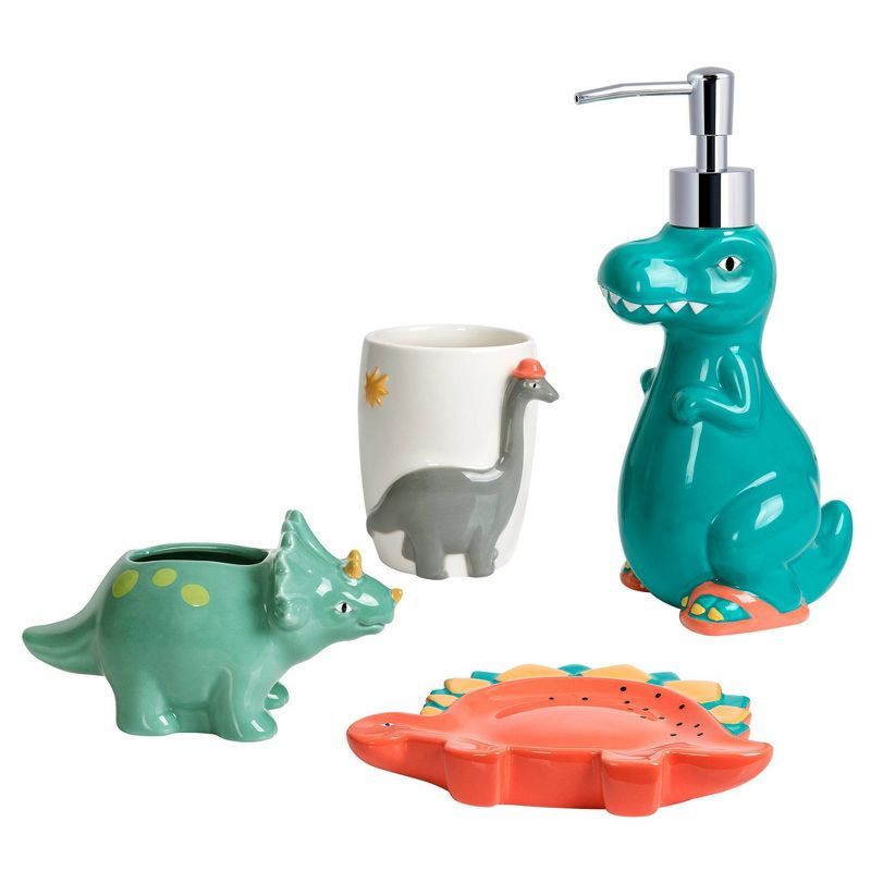 Dinosaur Ceramic 4-Piece Kids' Bathroom Accessory Set