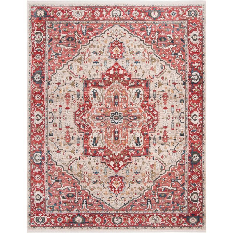 Red and Ivory Rectangular Synthetic Persian Area Rug