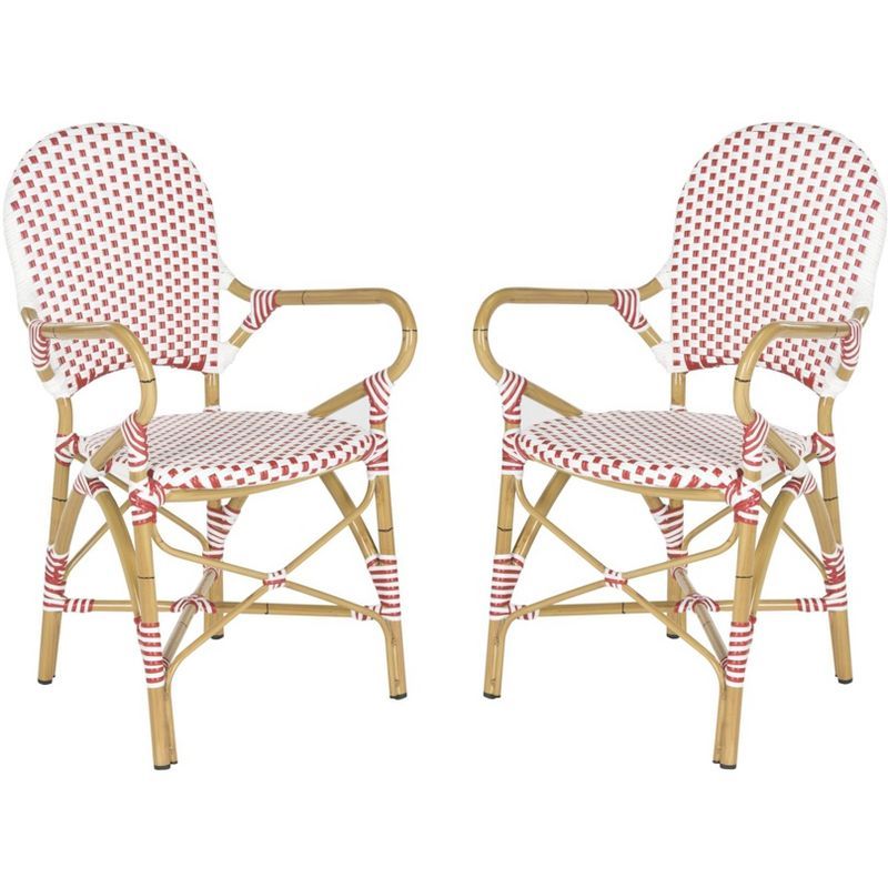 Coastal Cottage Red and White Transitional Arm Chair, Set of 2