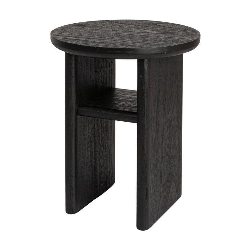 Black Firwood Round Side Table with Shelf