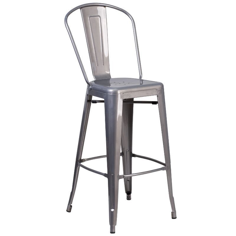 Urban Silver 30'' Metal Indoor Barstool with Vertical Slat Back