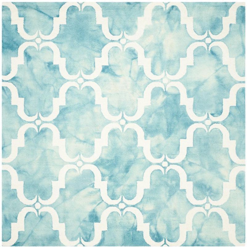 Turquoise and Ivory Hand-Tufted Wool Square Area Rug